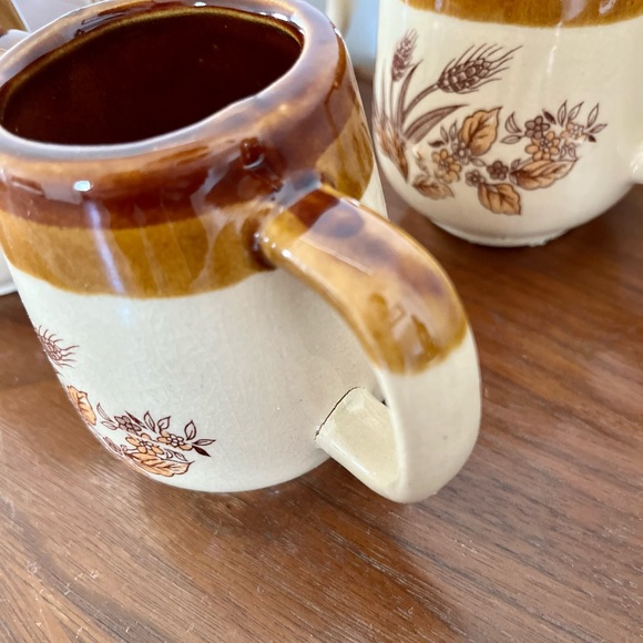 Complete Set with Original Box- 9 Pcs Vintage Wheat Maple Leaf Stoneware Tea Set - Picture 9 of 10